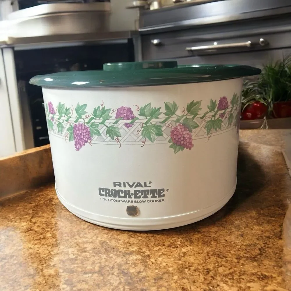 Rival Crock-Ette White & Green Stoneware Slow Cooker with Grape Vine Design